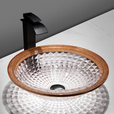 China Luxury Bathroom Sinks New Arrival Modern Design Crystal Glass Basin Art Countertops Modern Round Glass Basin Sink Sink for sale