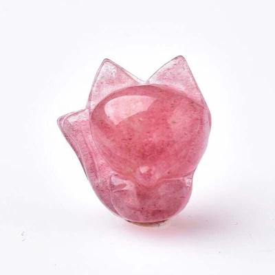 China Cute Wholesale Cheap Price Hand Carving Natural Strawberry Quartz Crystal Fox Figurines For Pendant for sale