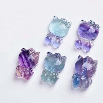 China Wholesale Natural Crystal Cute Tortoise Quartz Rainbow Fluorite Kt Cat Pendant For Women Gift for sale