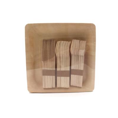 China European Biodegradable Bamboo Wood Tableware Cutlery Wooden Paper Cutlery Set for sale