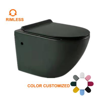 China Hidden Cistern FOHOME Ceramic Wash Down Matte Black Wall Hung Rimless Toilet Commode P-Trap Wall Mounted Toilet WC Wall Hang Ceramic for sale