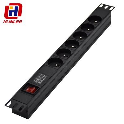 China Data Center 6 Outlet 1U Power Distribution Unit PDU With Amp Meter And Switch for sale