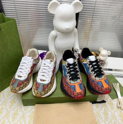 China 2021 Fashion Trend Multicolor Women's Fashion Sneakers Fitness Walking Shoes Luxury Brand Designer G G Rhyton Quality Zapatos-De-mujer for sale