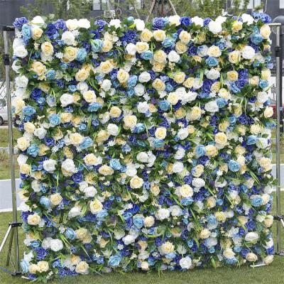 China Amazing Design Plastic Blue Rose Peony Hydrangea Flowers Wall Artificial For Wedding Event Party Store Backdrop Decoration for sale