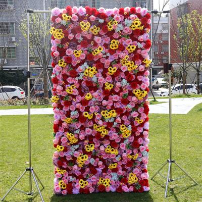 China Plastic Wedding Centerpieces Spring Mounted Decorative Flower Ball Fabric Curtain 3d Flower Wall Panels For Outdoor Cafe Decor for sale