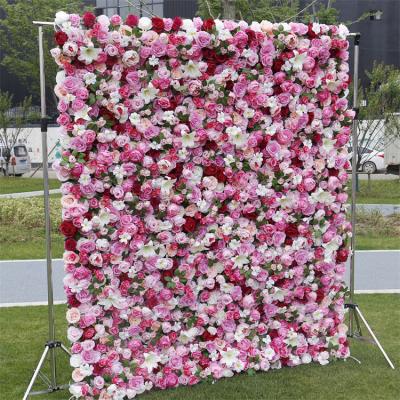 China Plastic Flower Wall Rack Wedding Floral Backdrop Rose Decorations Artificial Flower Stage Panel for sale