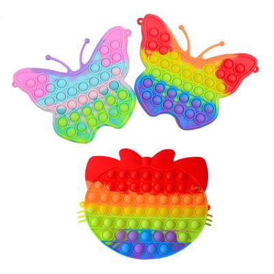 China Key Chain Silicone Butterfly Purse Bubbles Wiggle Toys Pops Wiggle Butterfly Purses for sale