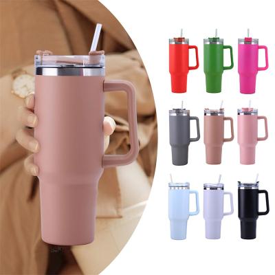 China 40 Ounce Travel Tumbler With Handle Straw Lid Double Wall Insulated Vacuum Flask Travel Mug Stored Outdoor Mug for sale