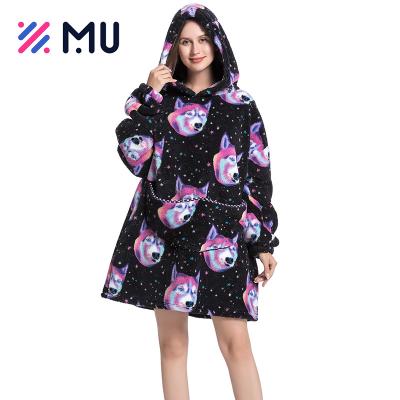 China Wholesale Custom Warm Oversized Giant Sweatshirt Plain Hoodie Comfortable Covering Adult TV Pocket Anti-Static Blanket With Sleeve for sale