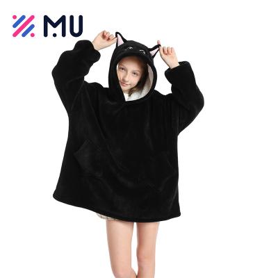 China Anti-Static Custom Wearable Blanket For Kids Sherpa Flannel Sweatshirt Super Soft Fluffy Hoodie Covers Kids for sale