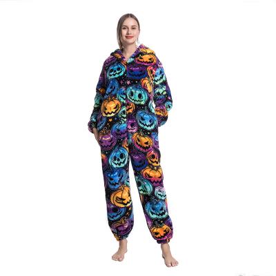 China Soft Touch Women Winter Flannel Sleepwear Ladies Halloween Long Sleeve Pajamas for sale