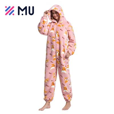 China Custom Made Cartoon Comfortable Sleepwear Soft Touch Women Winter Onesie Flannel Ladies Pajamas for sale