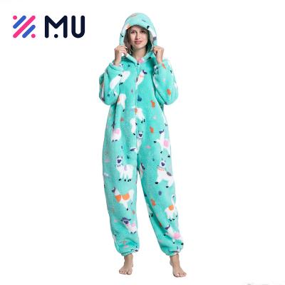 China Soft Touch Women Cartoon Printing Sleepwear Winter Flannel Long Sleeve Pajamas for sale