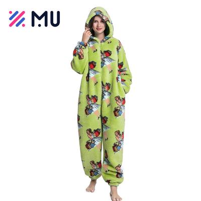 China Cute Soft Touch Ladies Sleepwear Women Winter Hoodies Custom Printing Soft Pajamas for sale