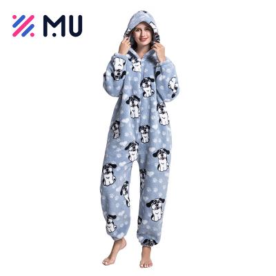 China Soft Touch Cartoon Flannel Pajamas Women Winter Hoodies Ladies Long Sleeve Sleepwear for sale