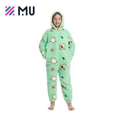 China Cute Soft Touch Avocado Printing Children Pajamas Winter Flannel Sleepwear for sale