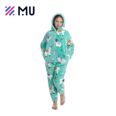 China Soft Touch Cartoon Printing Children Sleepwear Winter Hoodies Kids Thermal Pajamas for sale