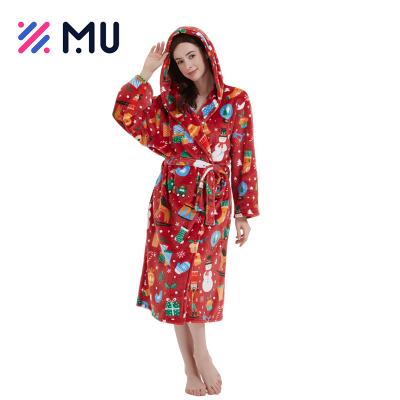 China Christmas Women's Skin-Friendly Christmas Printing Wholesale Ladies Hoodies Flannel Bathrobe for sale