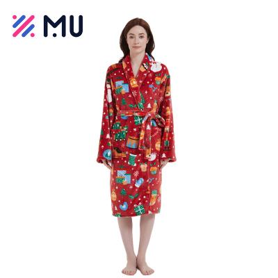 China Custom Skin-Friendly Christmas Women Christmas Printing Wholesale Ladies Flannel Bathrobe for sale