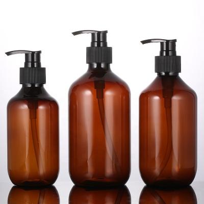 China 300ml 500ml Clean Liquid Cosmetic Packaging PET Boston Round Lotion Bottle With PP Pump Plastic Shampoo Bottle for sale