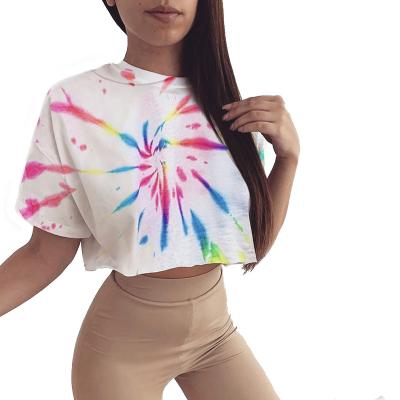 China Crop Top Ladies Girl Tie Dye QUICK DRY OEM Customized Print Crop Top Short Sleeve T-Shirts for sale