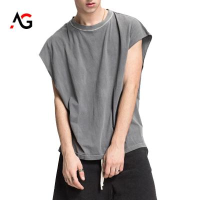 China American Retro Anti-wrinkle Summer High Street Sleeveless Hip-Hop Vest Solid Color T-shirt Loose Vest Men Old for sale