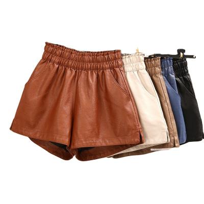 China QUICK DRY High Quality Faux Leather Shorts Women High Waist Shorts For Women PU Leather Wide Leg Shorts for sale