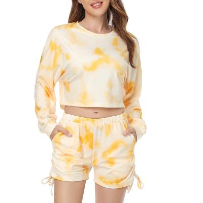 China Breathable Wholesale Casual Tracksuit Tops And Shorts Sets Tie Dye Sweat Suits for sale