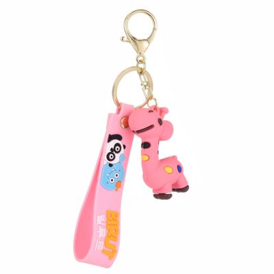 China Cheap Wholesale Fashion PVC 3D Cartoon Colorful Girafa Pendant Custom Key Chain for sale