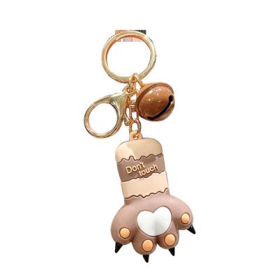 China Fashion Wholesale Cheap 3D PVC Cartoon Cat-Pad Pendant With Small Bell PVC Key Chain for sale