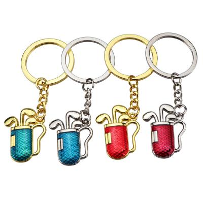 China 2021 New Fashion 2d Golf Key Ring Custom Logo Simulation Golf Club Stereo Gift Sports Key Chain for sale