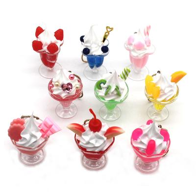 China Fashion Imitation Ice Cream Cup Strawberry Keychain Fashion Bag Mobile Phone Diy Food Pendant Set Ornaments Key Chain for sale