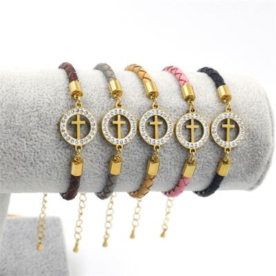 China Religious New Arrival Christian Accessories Stainless Steel Leather Bracelet for sale