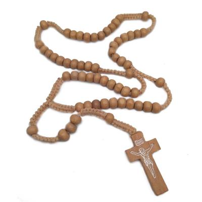 China Religious Wooden Rosary Cross Necklace Beads Wooden Chinese Knot For Weaving Religious Prayer Beads for sale