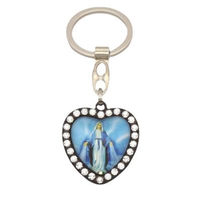 China Memories. Decoration. Promotion. Wholesale Heart Shape Diamond Pendant Virgin Holy Father Jesus Religious Keychain for sale