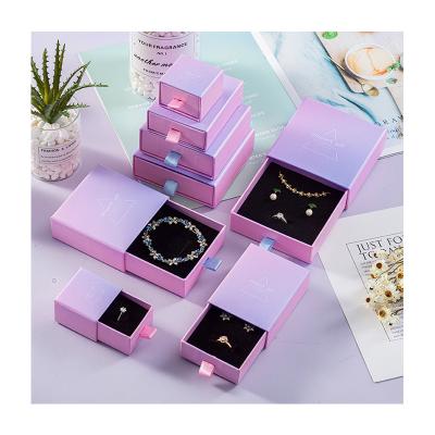 China Custom High-End Luxury Custom Paper Box Ring Pendant Necklace Bracelet Jewelry Box Drawer Gift Packaging Box Logo Printed Storage Luxury Pink for sale