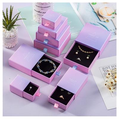 China Custom Recyclable Luxury Custom Box Drawer Gift Packaging Box Logo Printed Pink Paper Box Ring Pendant Necklace Bracelet Jewelry for sale