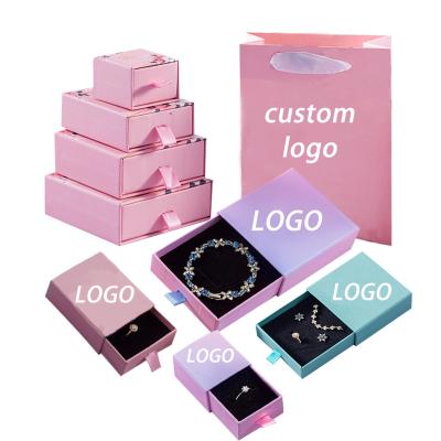 China High-End Luxury Custom Made Jewelery Boxes Sliding Slide Jewelry Drawer Packaging Box Jewellry Storage Organizer Logo Box Luxury Pink Paper Gift With Logo for sale