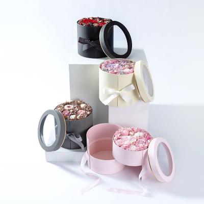 China Recycled Materials Round Window Roses Show Luxury Valentines Day Flower Packaging Boxes for sale