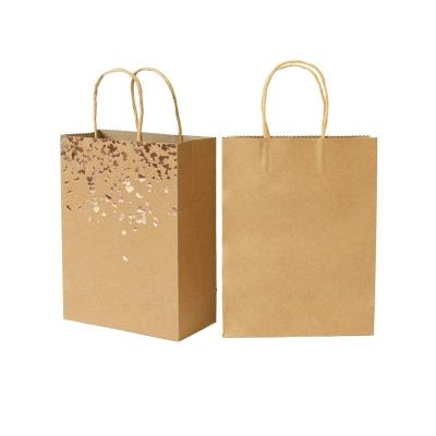 China 2021 Hot Sales Recyclable Gold Foil Logo Lunch Food Brown Paper Bags High Quality Customized Packaging for sale