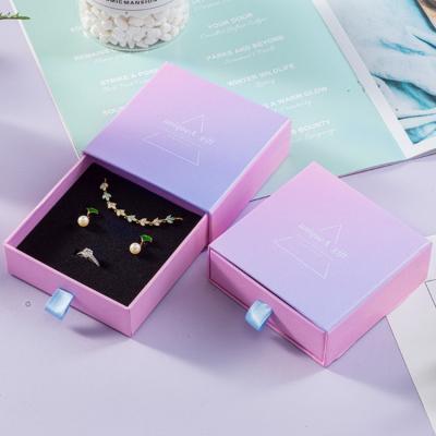 China Custom Wholesale Custom Jewelry Box High End Luxury Logo Paper Drawer Jewelry Packaging Drawer Box Ring Earrings Necklace Bracelet Pink for sale