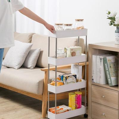 China 2021 New Country Rise Wheels Kitchen Bathroom Organizer Mobile Household Rack Rolling Shelf Multi-layer Trolley Thicker Material Storage for sale