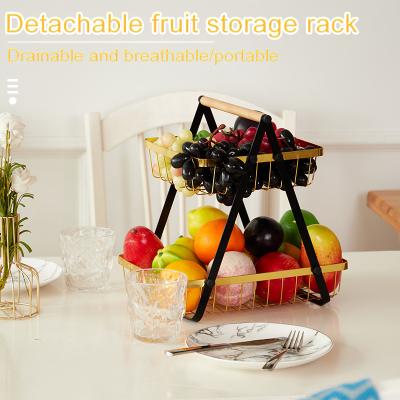 China Kitchen Eco-Friendly Storage Fruit Basket Metal Wire Basket Two Tier Rack For Storing Vegetables, Fruits, Bread Rack For Fruit Vegetables for sale