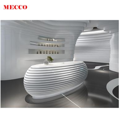 China Newest Design White Front Desk Storage Desk Reception Counter Desk Modern Reception Table Furniture Special Shaped for sale