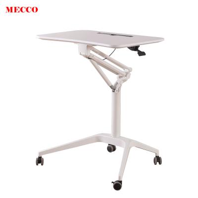 China Pneumatic Brown Office Mobile Height Adjustable Desk (Height) Mobile Computer Adjustable Portable Adjustable Office Desk for sale