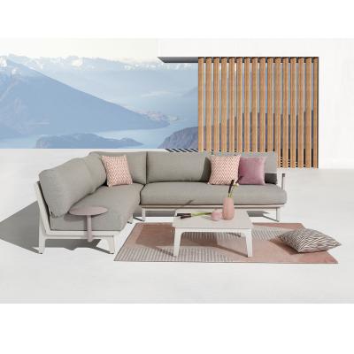 China Durable Modern Garden Sets Kuitting Caved Alu. Sofa, Round Side Table and Coffee Table Set for sale