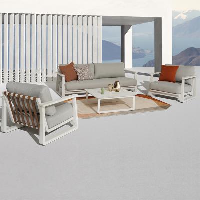 China European Modern Outdoor Garden Furniture Rattan Arm White Aluminum Coffee Table Sofa Set 4pcs for sale