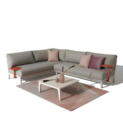 China Modern New Design Aluminum Cowhide Rattan Garden Sets Corner Sofa With Side Table Coffee Table for sale