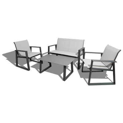 China Comfortable Aluminum Outdoor Patio Furniture Conversation Sofa Sets With Glass Coffee Table And Chairs for sale