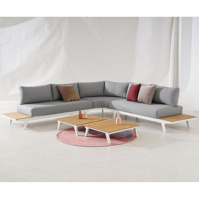 China Modern aluminum. Frame Powder Coated Cushion Garden Sofa Sets Shape Tapered 7 Leg Polyester Seat for sale